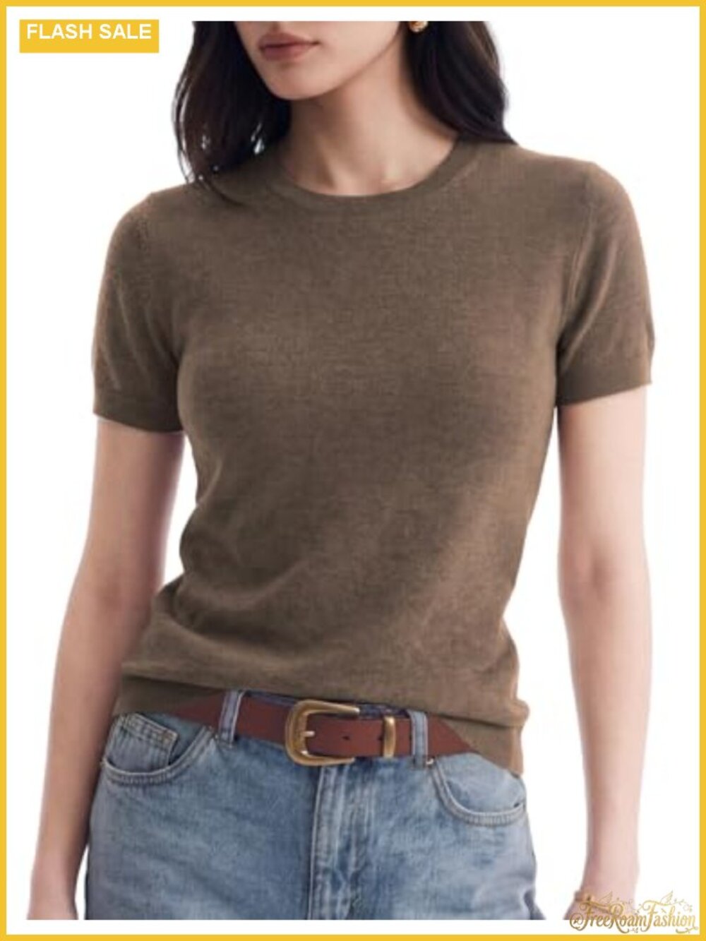 Wool Blend Lightweight Short Sleeve Crew Neck Pullover Sweater